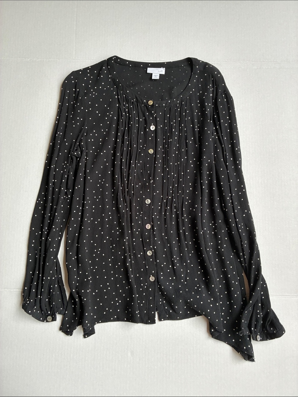 J. Jill Black Button-Front Pintuck Polka Dot Blouse